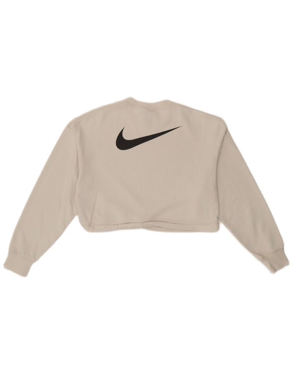Nike Womens Oversized Graphic Crop Sweatshirt Jumper UK 6 XS White Cotton