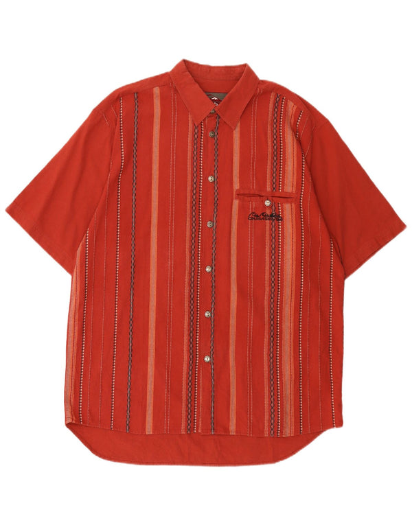 Quiksilver Mens Short Sleeve Shirt Medium Red Striped Cotton