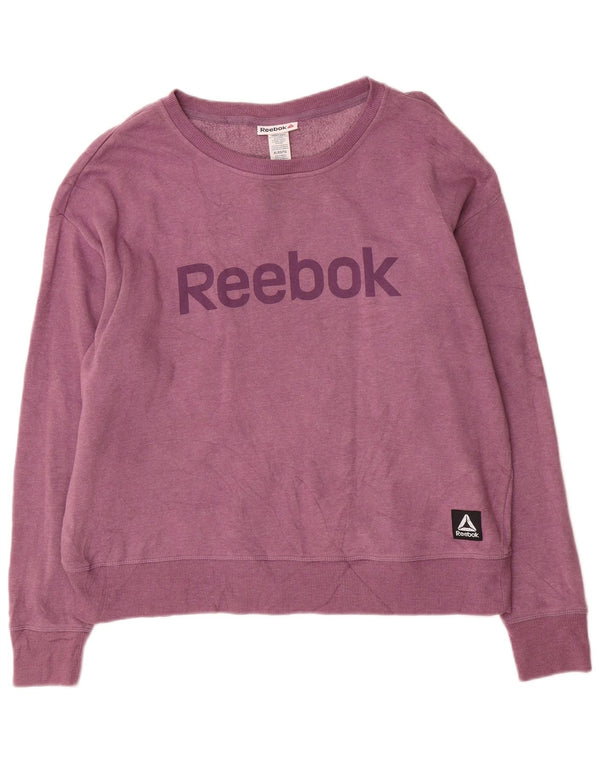 Reebok Womens Graphic Oversized Sweatshirt Jumper UK 18 XL Purple Cotton