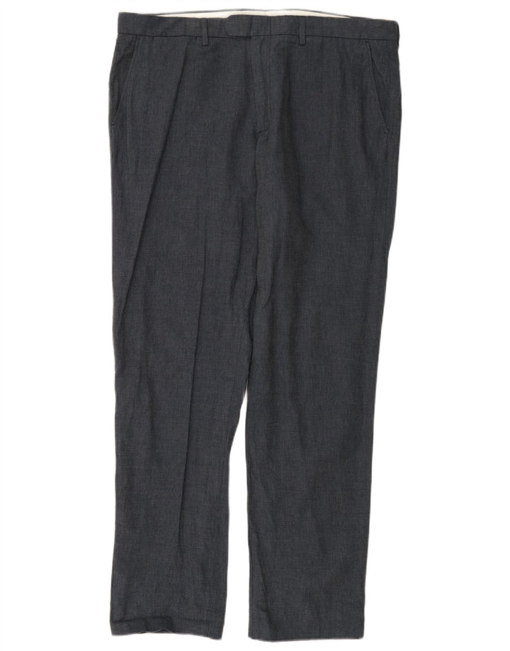 J. CREW Mens BOWERY Straight Suit Trousers W36 L32 Navy Blue Linen