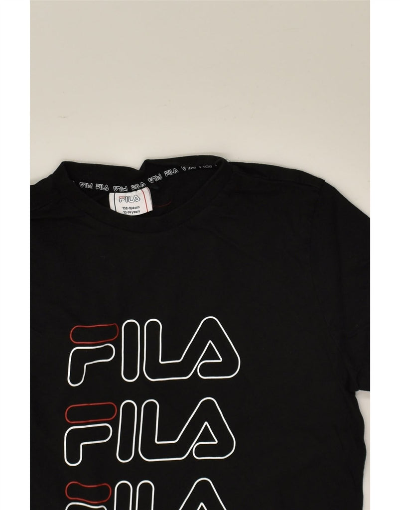 FILA Boys Graphic T-Shirt Top 13-14 Years Black Cotton | Vintage Fila | Thrift | Second-Hand Fila | Used Clothing | Messina Hembry 