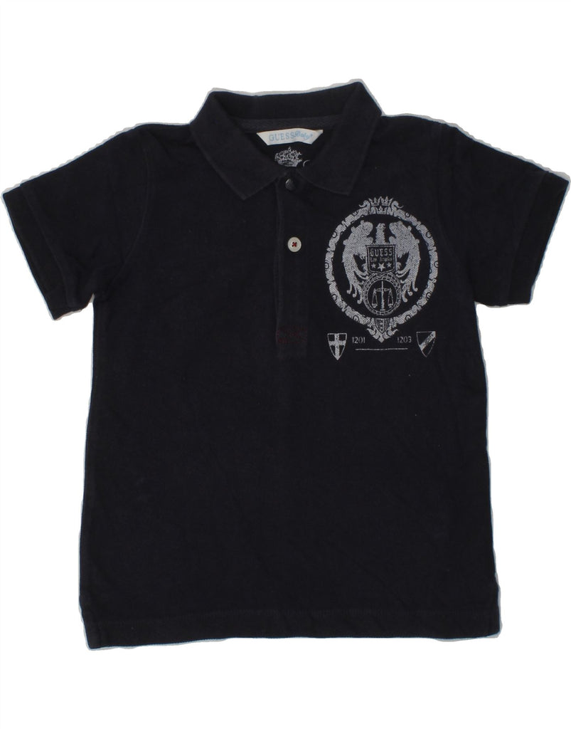 GUESS Boys Graphic Polo Shirt 2-3 Years Navy Blue Cotton | Vintage Guess | Thrift | Second-Hand Guess | Used Clothing | Messina Hembry 