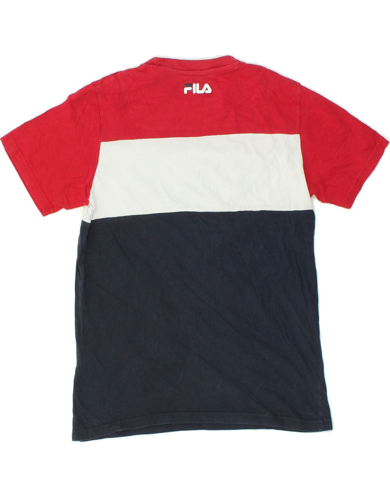 FILA Womens Graphic T-Shirt Top UK 6 XS Navy Blue Colourblock Cotton | Vintage Fila | Thrift | Second-Hand Fila | Used Clothing | Messina Hembry 