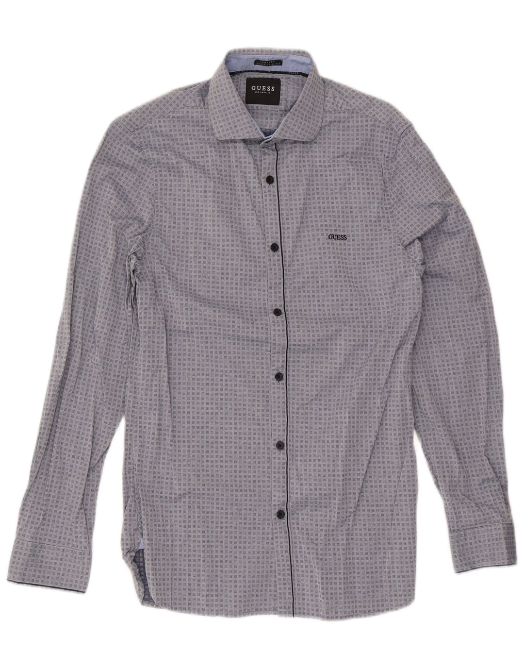 Guess Mens Valley Super Slim Fit Shirt Medium Grey Geometric Cotton