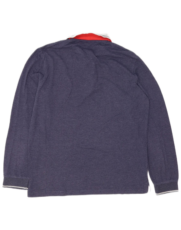 Champion Mens Long Sleeve Rugby Polo Shirt Medium Navy Blue