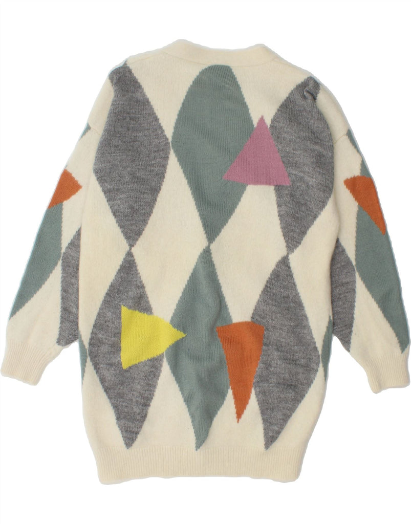 YESSICA Womens Cardigan Sweater EU 40/42 Medium White Argyle/Diamond Vintage Yessica and Second-Hand Yessica from Messina Hembry 