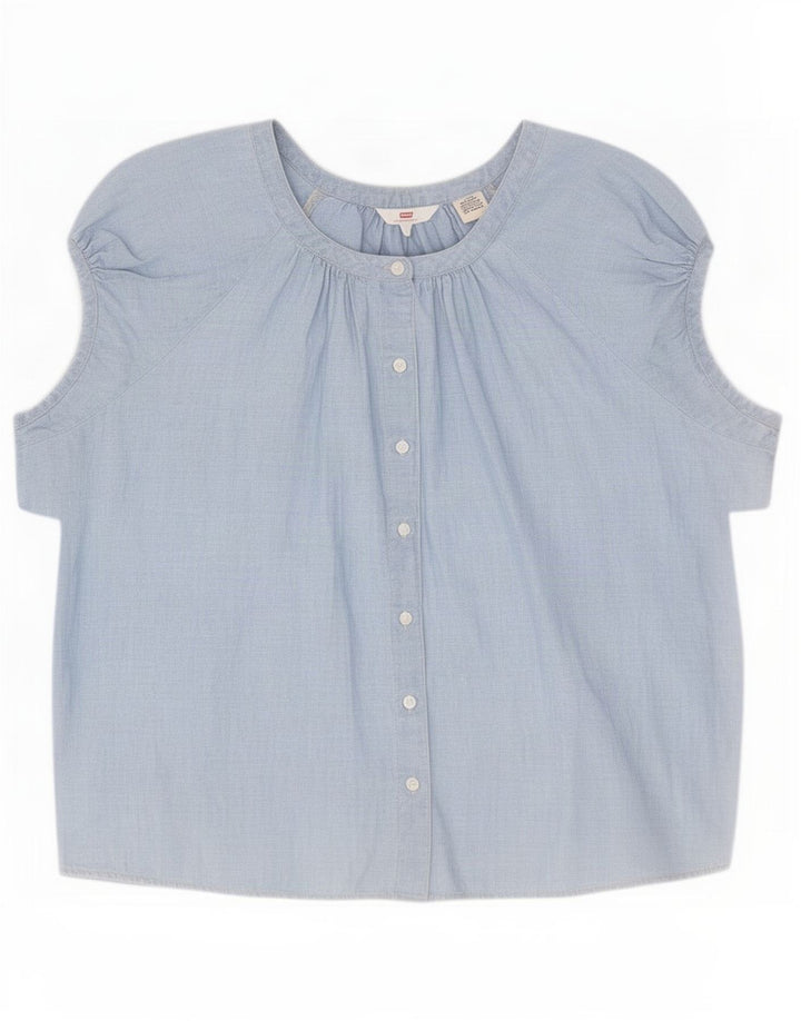 Levi's Womens Oversized Shirt Blouse UK 16 Large Blue Cotton