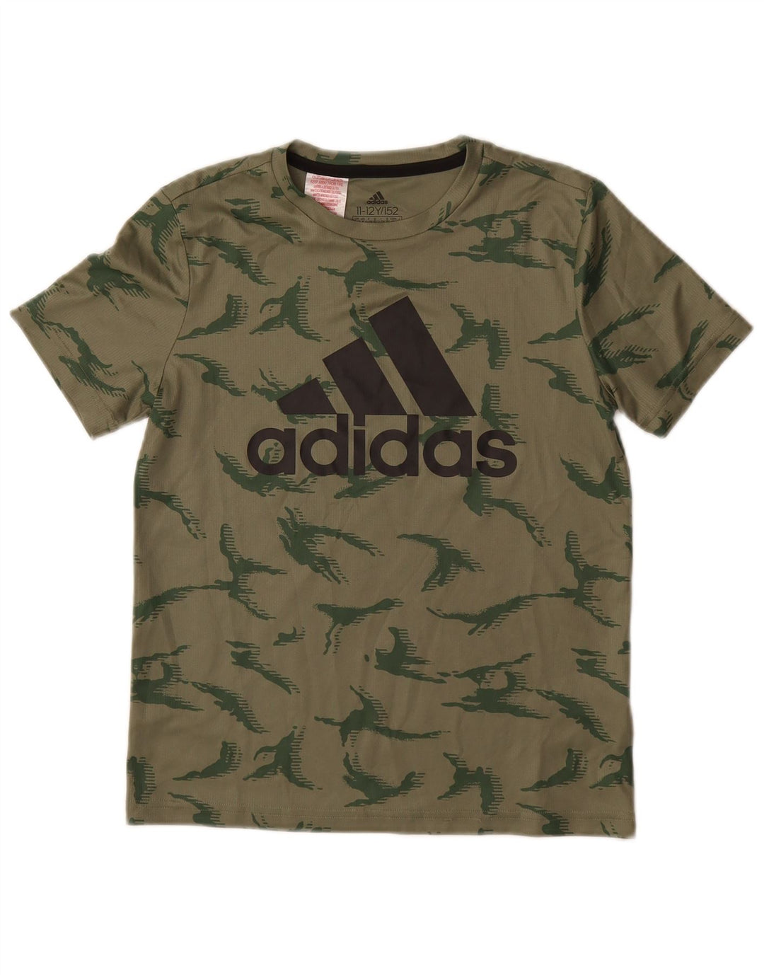 ADIDAS Boys Graphic T-Shirt Top 11-12 Years Green Camouflage Polyester