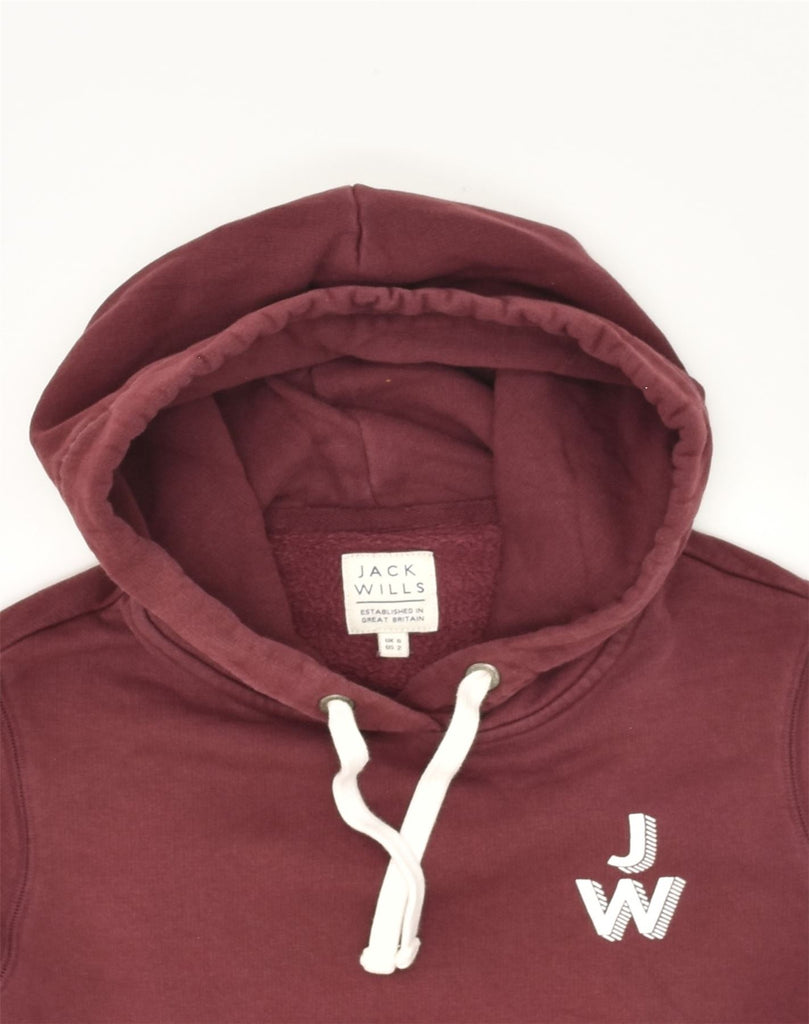 JACK WILLS Womens Graphic Hoodie Jumper UK 6 XS Maroon Cotton | Vintage Jack Wills | Thrift | Second-Hand Jack Wills | Used Clothing | Messina Hembry 