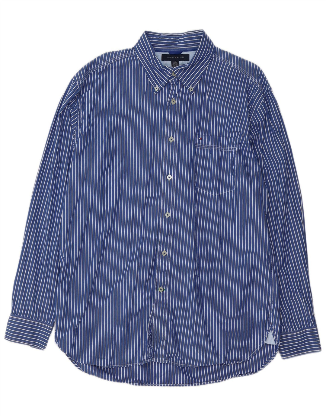 TOMMY HILFIGER Mens Shirt Large Blue Pinstripe Cotton 80s