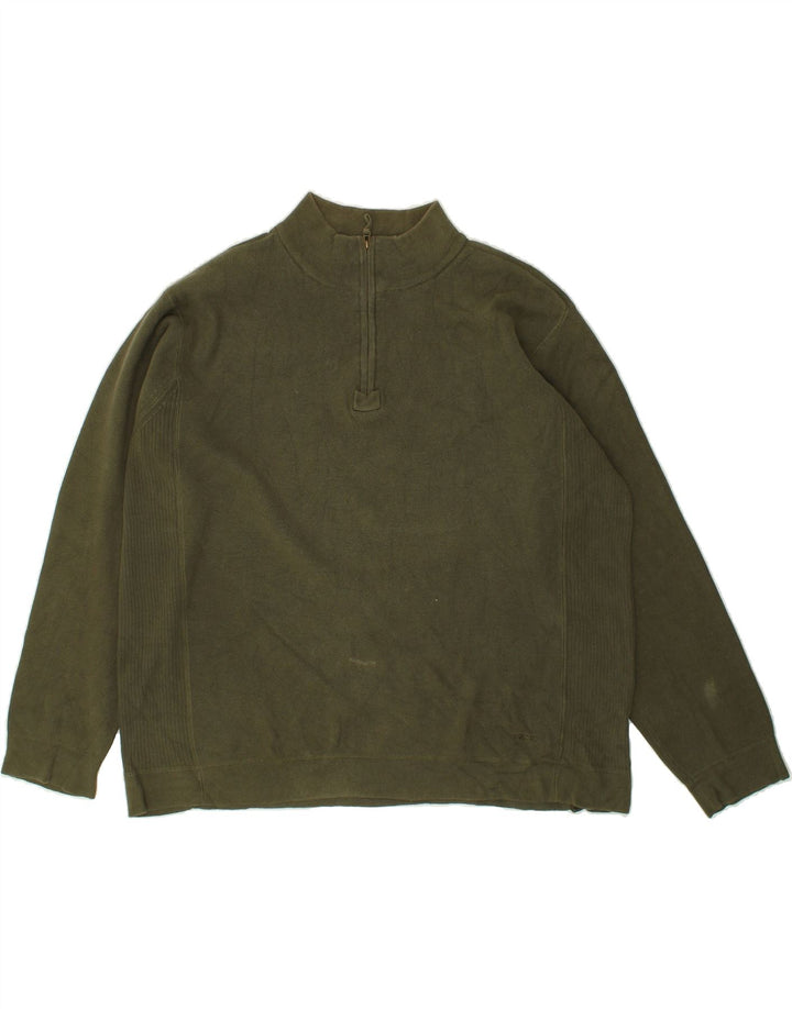 IZOD Mens Zip Neck Jumper Sweater Large Khaki Cotton Vintage Izod and Second-Hand Izod from Messina Hembry 
