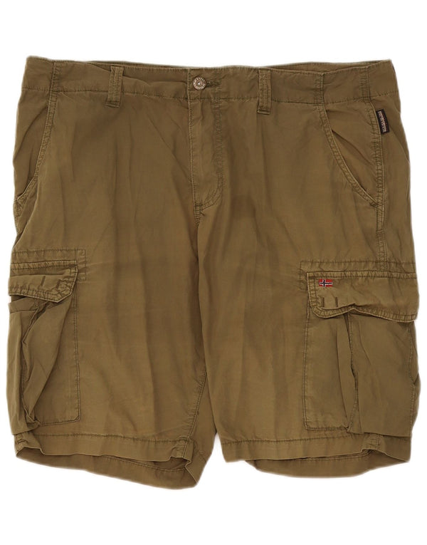 Napapijri Mens Cargo Shorts W36 Large Khaki Cotton