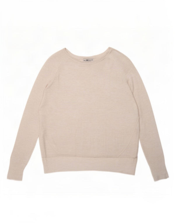 Zara Womens Boat Neck Jumper Sweater UK 14 Medium White Flecked