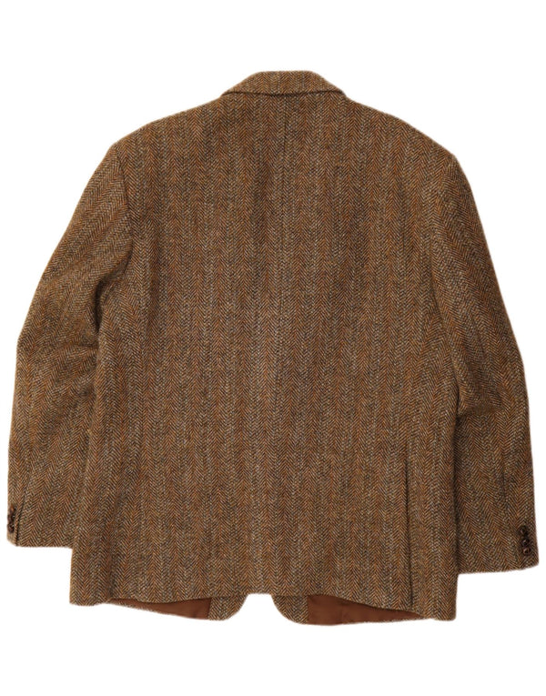 Harris Tweed Mens 2 Button Blazer Jacket UK 44 2XL Brown Herringbone Wool