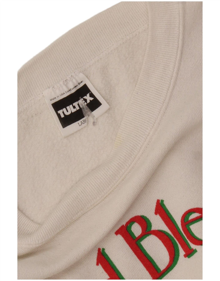 TULTEX Womens Graphic Sweatshirt Jumper UK 16 Large White Cotton