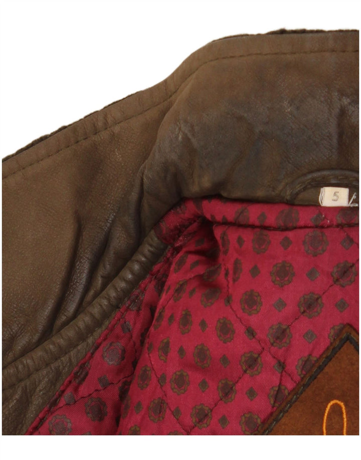 Vintage Mens Knit Leather Jacket UK 42 XL Khaki Colourblock Classic