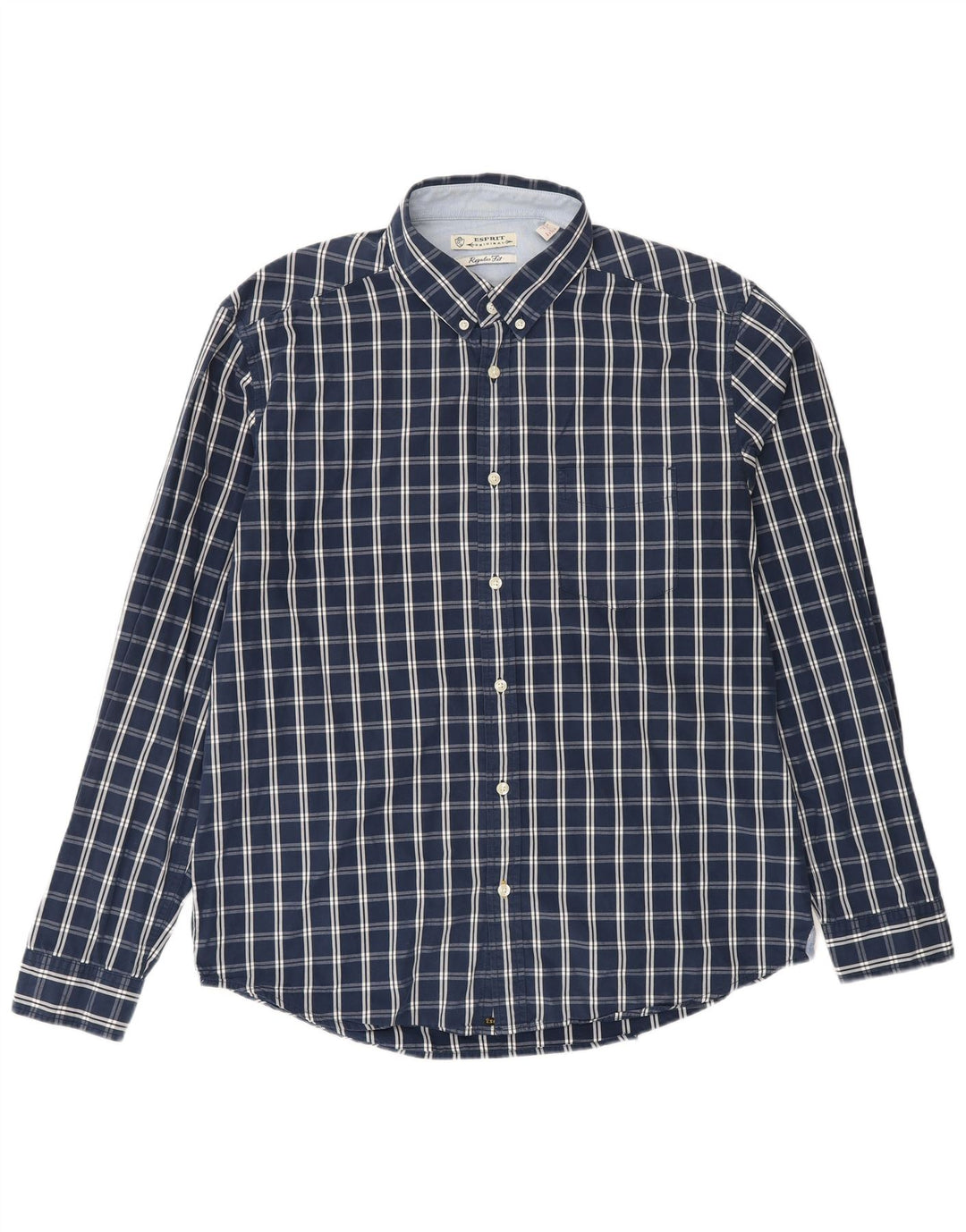 ESPRIT Mens Shirt XL Navy Blue Check Cotton