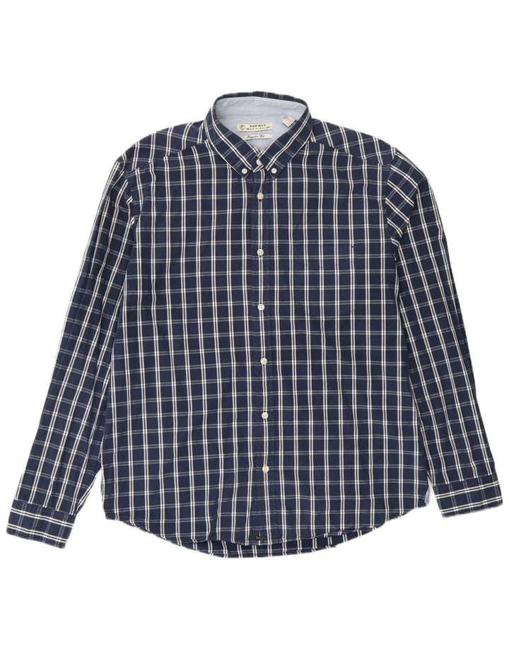 ESPRIT Mens Shirt XL Navy Blue Check Cotton