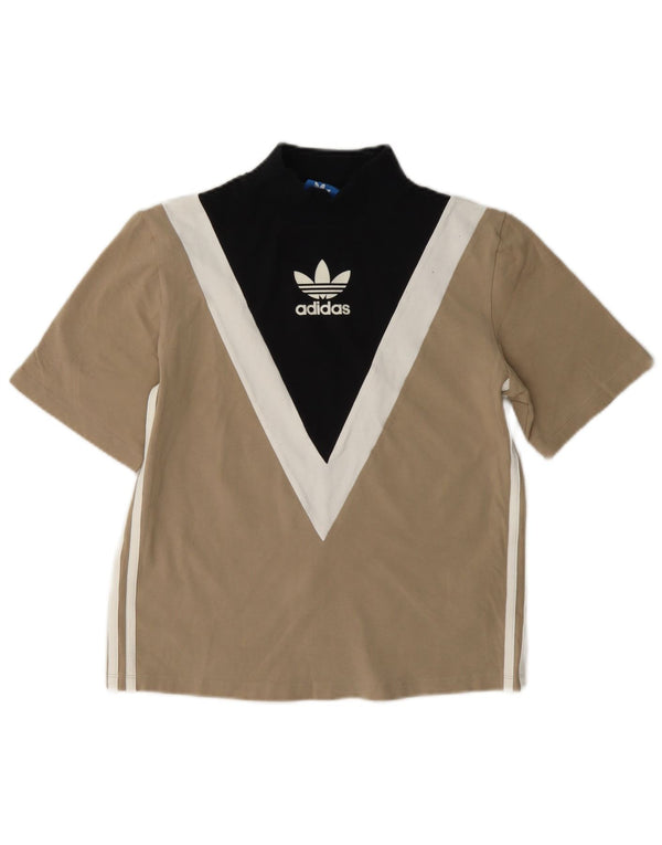 Adidas Womens Graphic T-Shirt Top UK 8 Small Beige Colourblock Cotton
