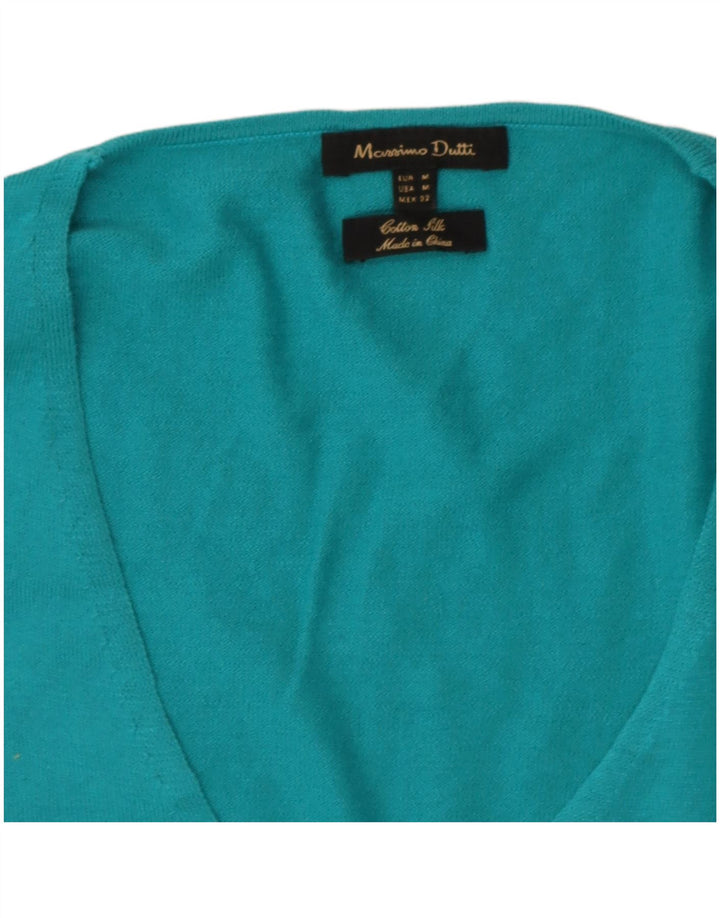 Massimo Dutti Womens V-Neck Jumper Sweater UK 12 Medium Blue Cotton