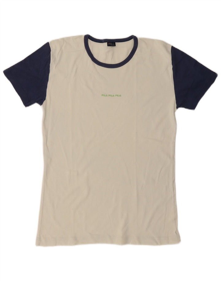 Fila Mens Graphic T-Shirt Top Medium Off White Colourblock Cotton