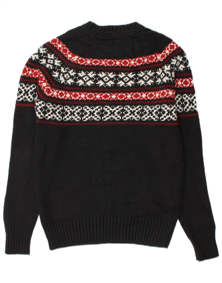 Superdry Mens Boat Neck Jumper Sweater Medium Black Fair Isle Acrylic