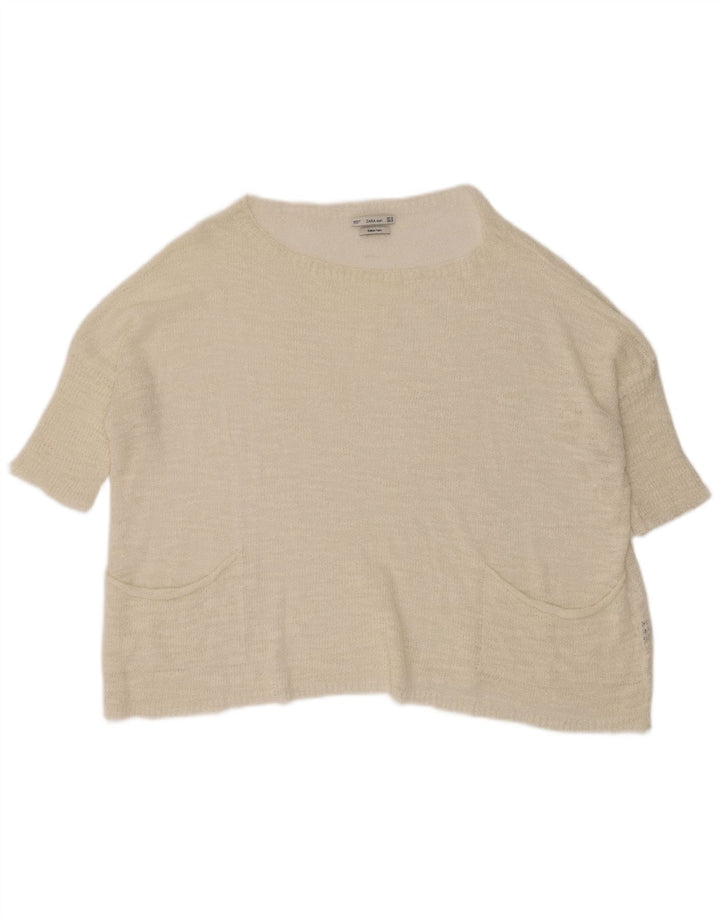 Zara Womens See Through Boat Neck Jumper Sweater UK 14 Medium Off White