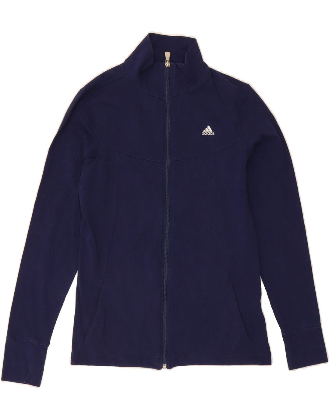 ADIDAS Womens Tracksuit Top Jacket UK 8 Small Navy Blue Cotton Vintage Adidas and Second-Hand Adidas from Messina Hembry 