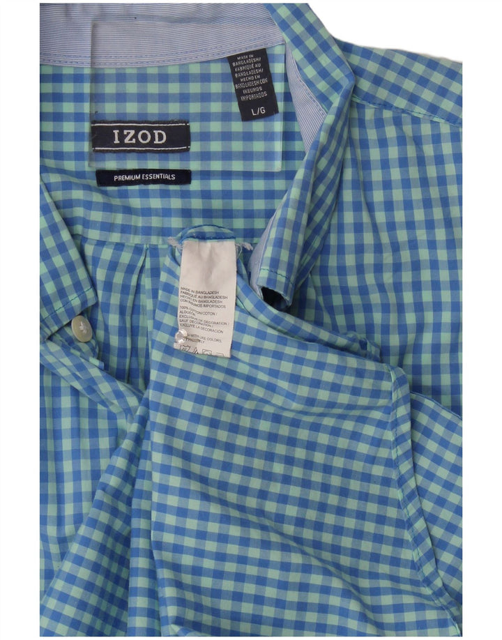 Izod Mens Shirt Large Blue Gingham Cotton