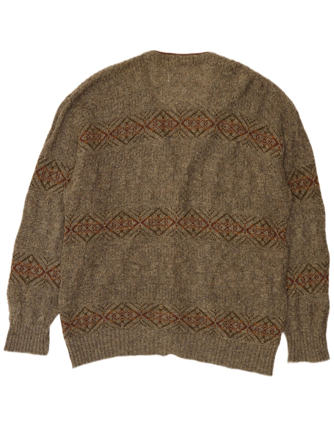 St Michael Mens Cardigan Sweater XL Khaki Geometric Wool
