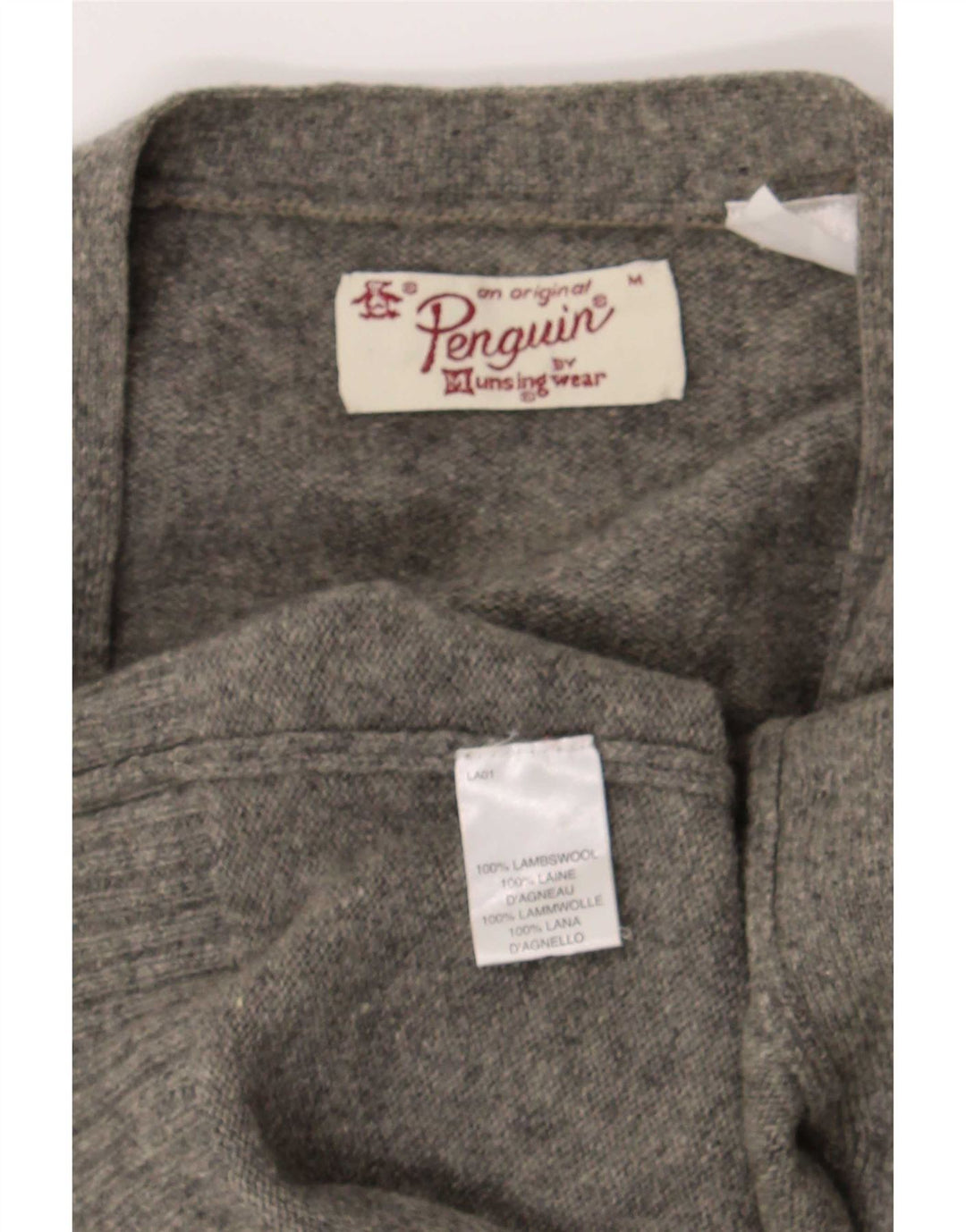 Penguin Mens Cardigan Sweater Medium Grey Lambswool