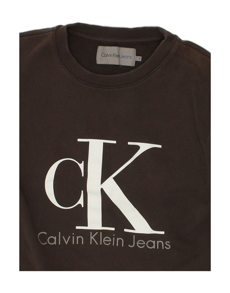 CALVIN KLEIN Womens Graphic Sweatshirt Jumper UK 10 Small Brown Cotton | Vintage Calvin Klein | Thrift | Second-Hand Calvin Klein | Used Clothing | Messina Hembry 