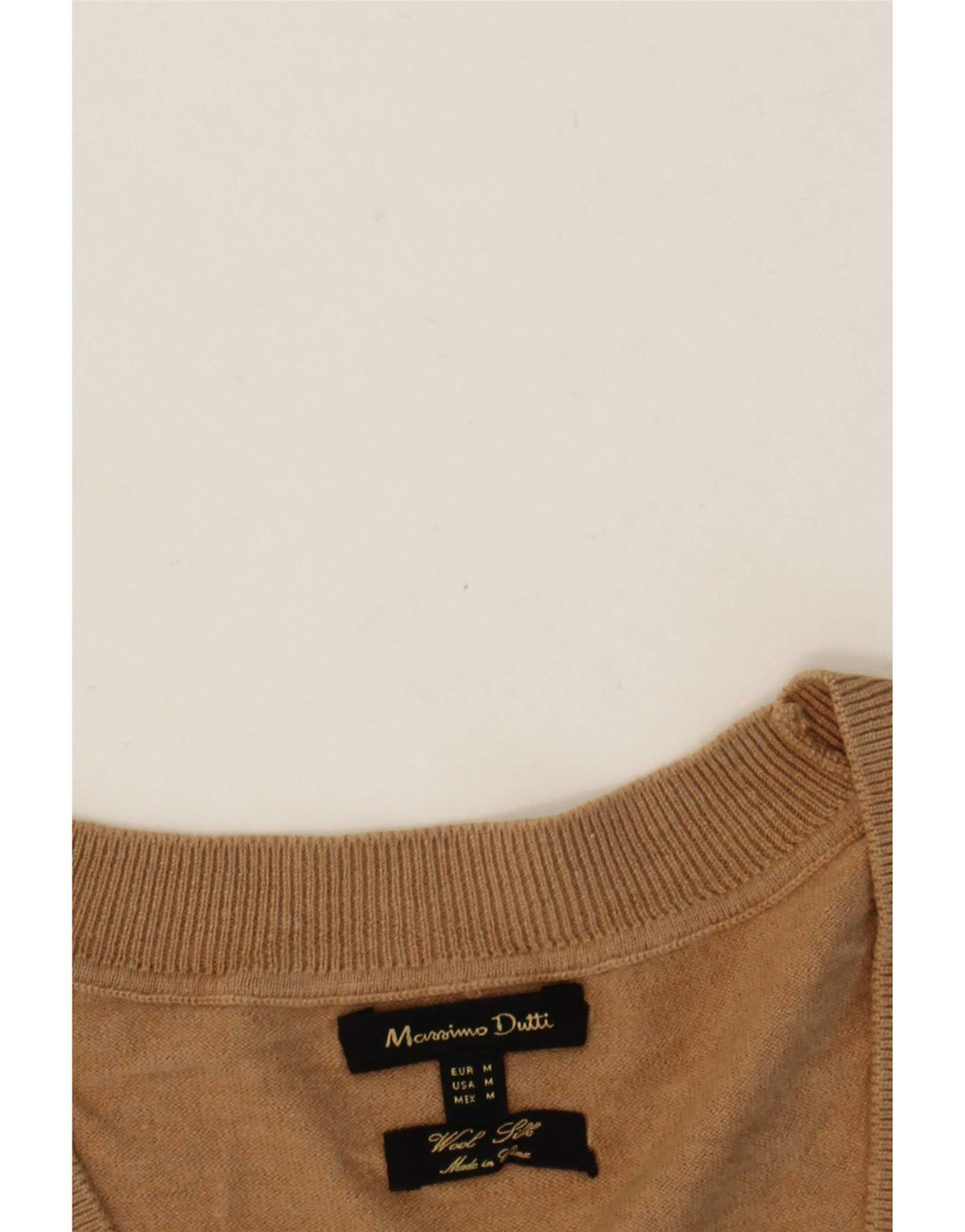 Massimo Dutti Womens V-Neck Jumper Sweater UK 12 Medium Beige Wool
