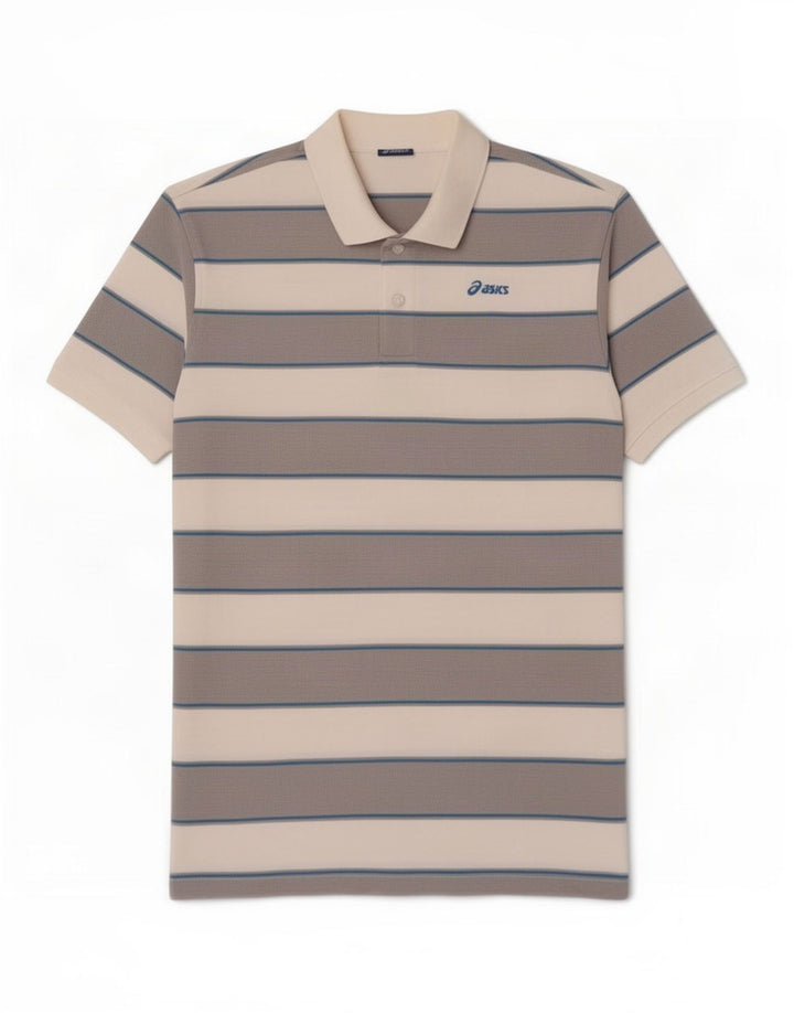 Asics Mens Polo Shirt Medium White Striped Cotton