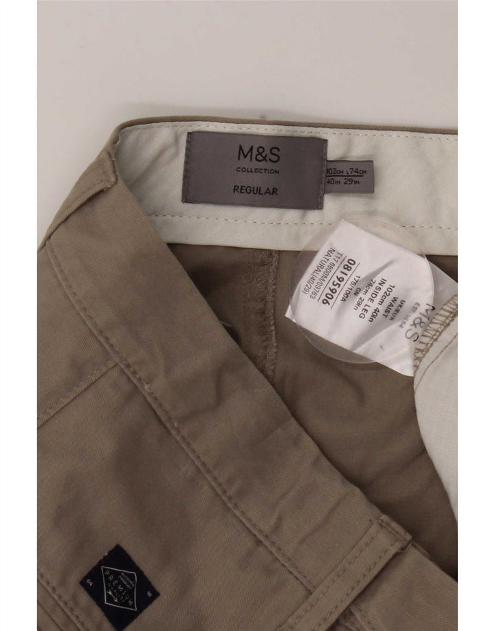 Marks & Spencer Mens Regular Fit Chino Trousers W40 L29 Beige Cotton