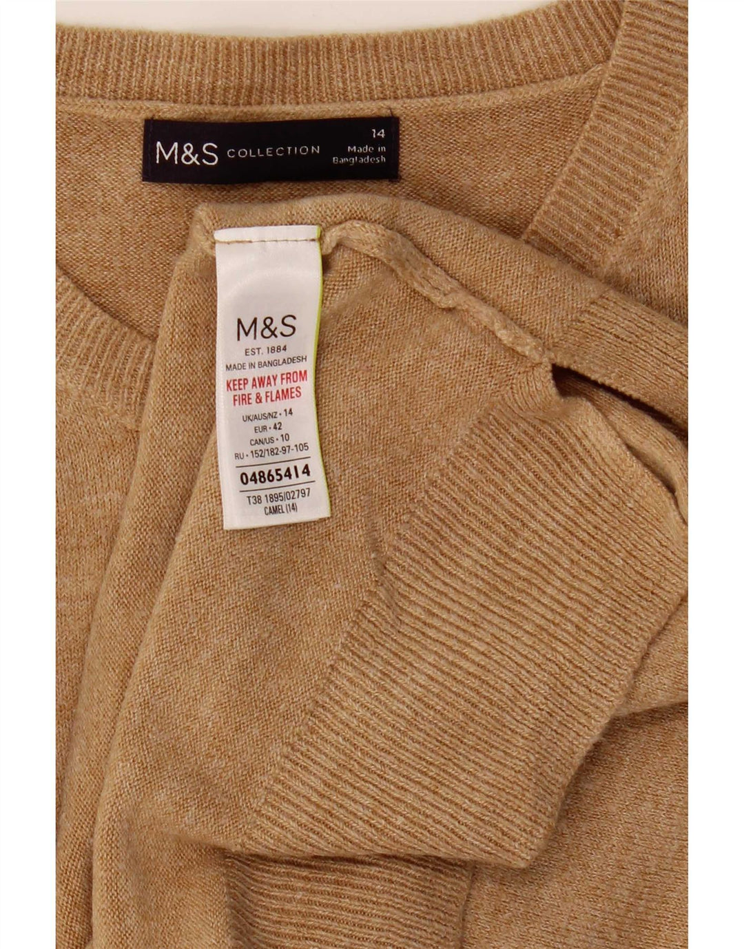Marks & Spencer Womens Crew Neck Jumper Sweater UK 14 Medium Beige Acrylic