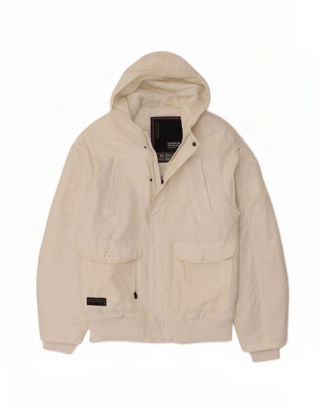 Jack & Jones Mens Hooded Bomber Jacket UK 38 Medium White Polyester
