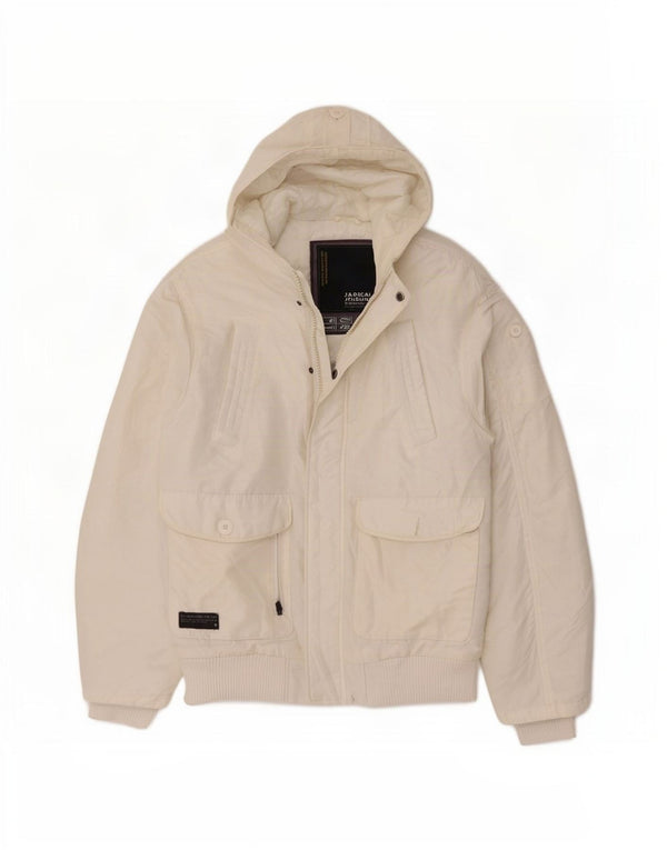 Jack & Jones Mens Hooded Bomber Jacket UK 38 Medium White Polyester