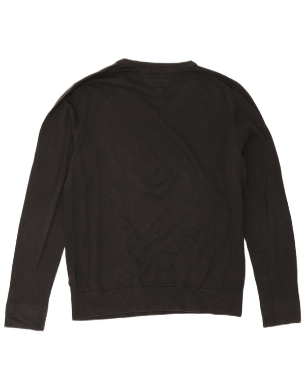 Tommy Hilfiger Mens V-Neck Jumper Sweater Large Black Cotton
