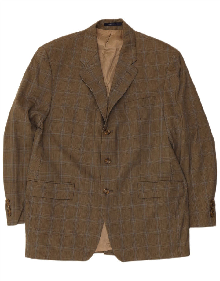 Chaps Ralph Lauren Mens 3 Button Blazer Jacket UK 40 Large Khaki Check