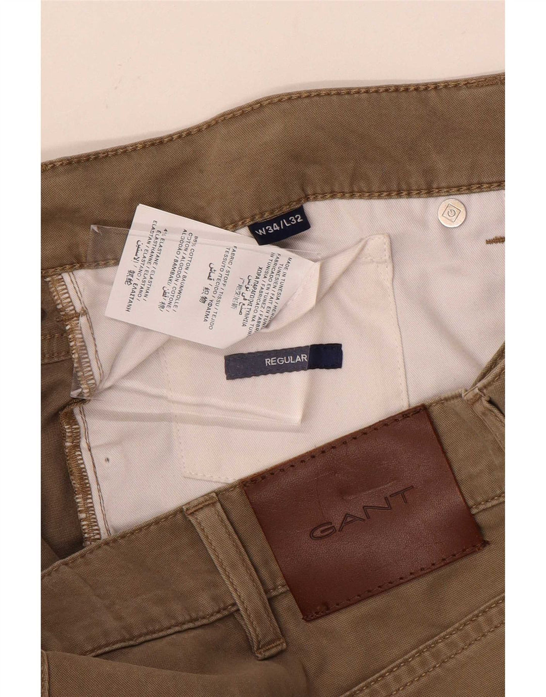 Gant Mens Regular Casual Trousers W34 L32 Beige Cotton