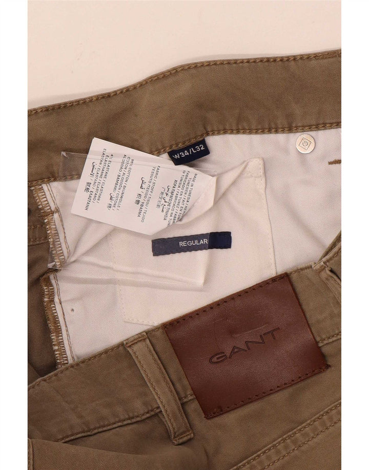 Gant Mens Regular Casual Trousers W34 L32 Beige Cotton