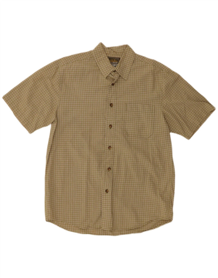 EDDIE BAUER Mens Short Sleeve Shirt Medium Khaki Check Cotton