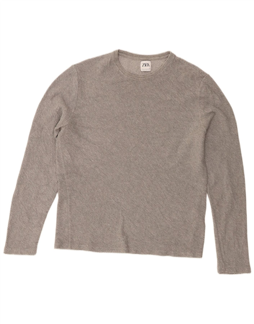 Zara Mens Top Long Sleeve Large Grey Cotton