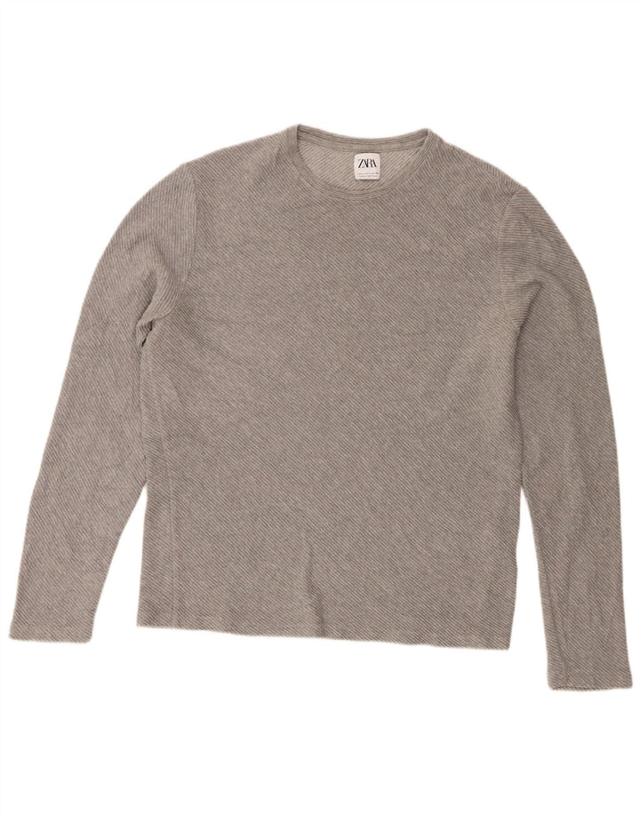 Zara Mens Top Long Sleeve Large Grey Cotton