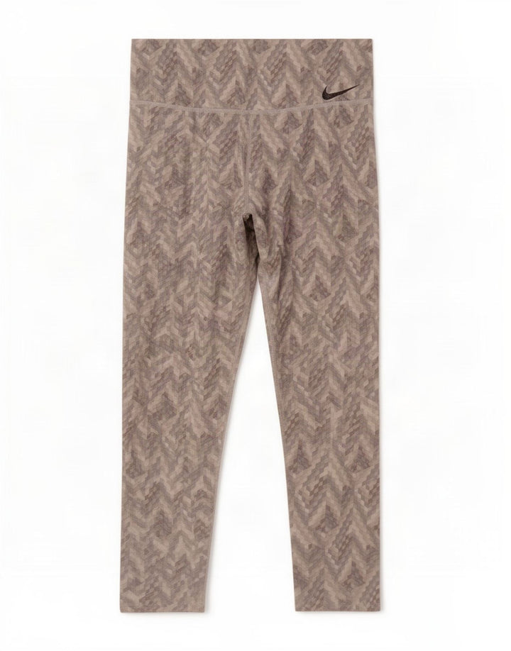 Nike Womens Dri Fit Crop Leggings UK 8 Small Grey Geometric Polyester