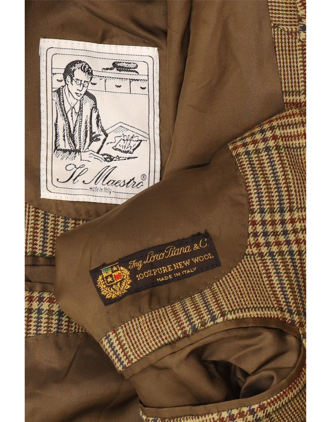 Vintage Mens 2 Button Blazer Jacket UK 40 Large Beige Houndstooth
