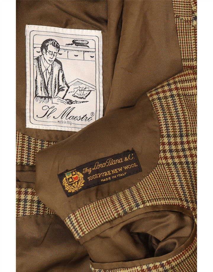 Vintage Mens 2 Button Blazer Jacket UK 40 Large Beige Houndstooth