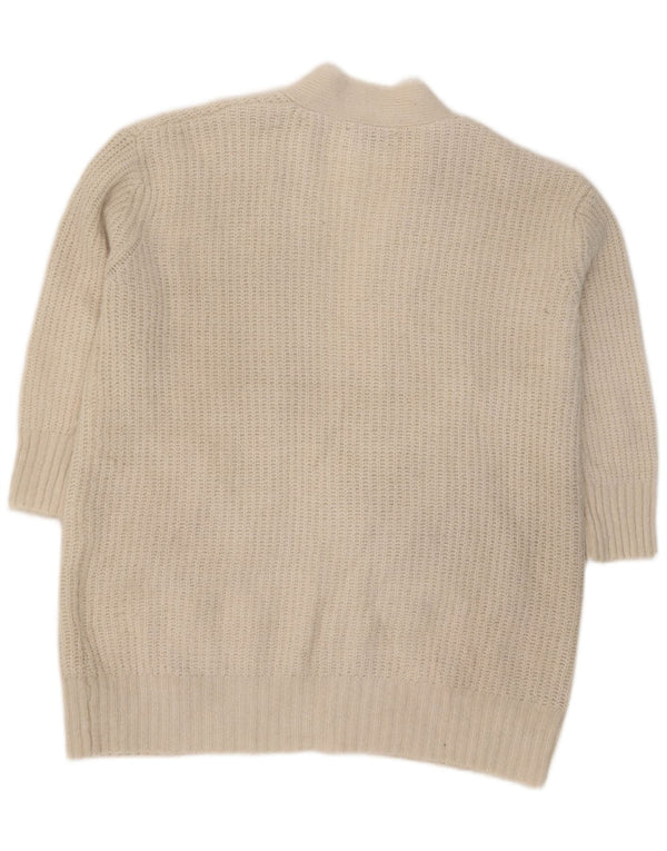 Zara Womens 3/4 Sleeve Oversized Cardigan Sweater UK 10 Small Off White