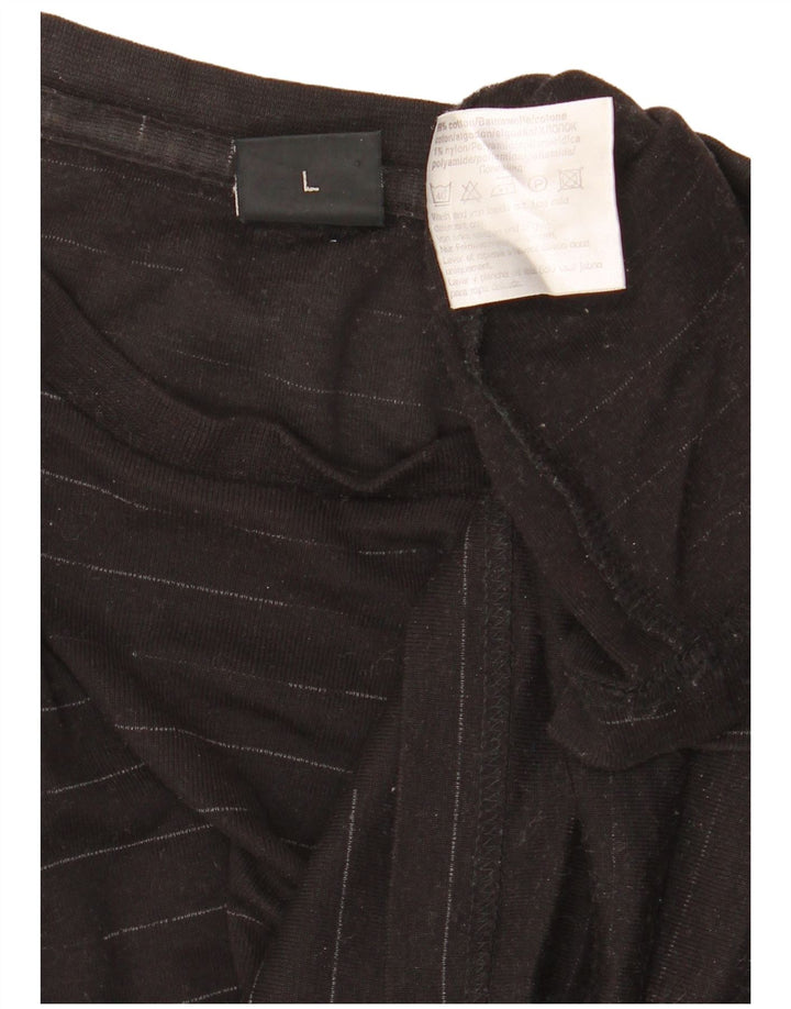 HUGO BOSS Mens Top Long Sleeve Large Black Pinstripe Cotton